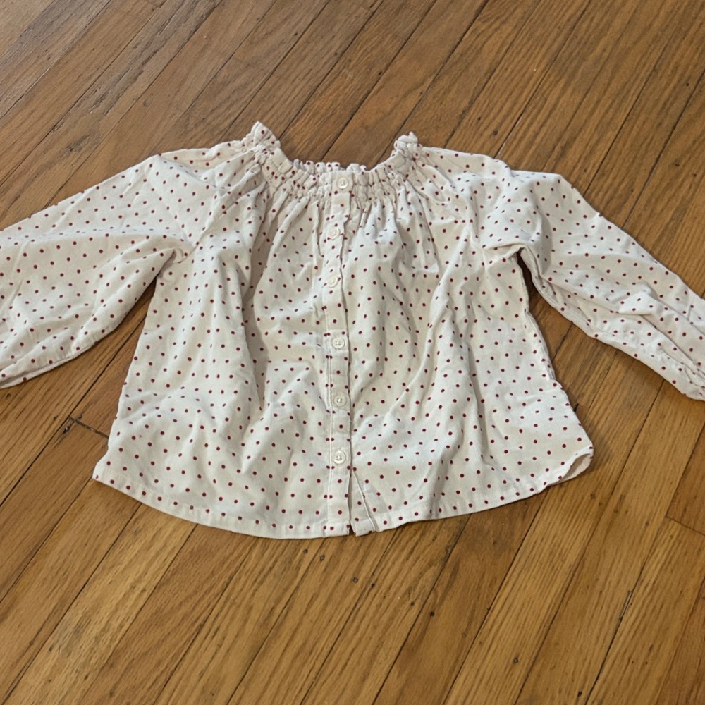 Hanna Andersson White Button Down Shirt with Red Dots